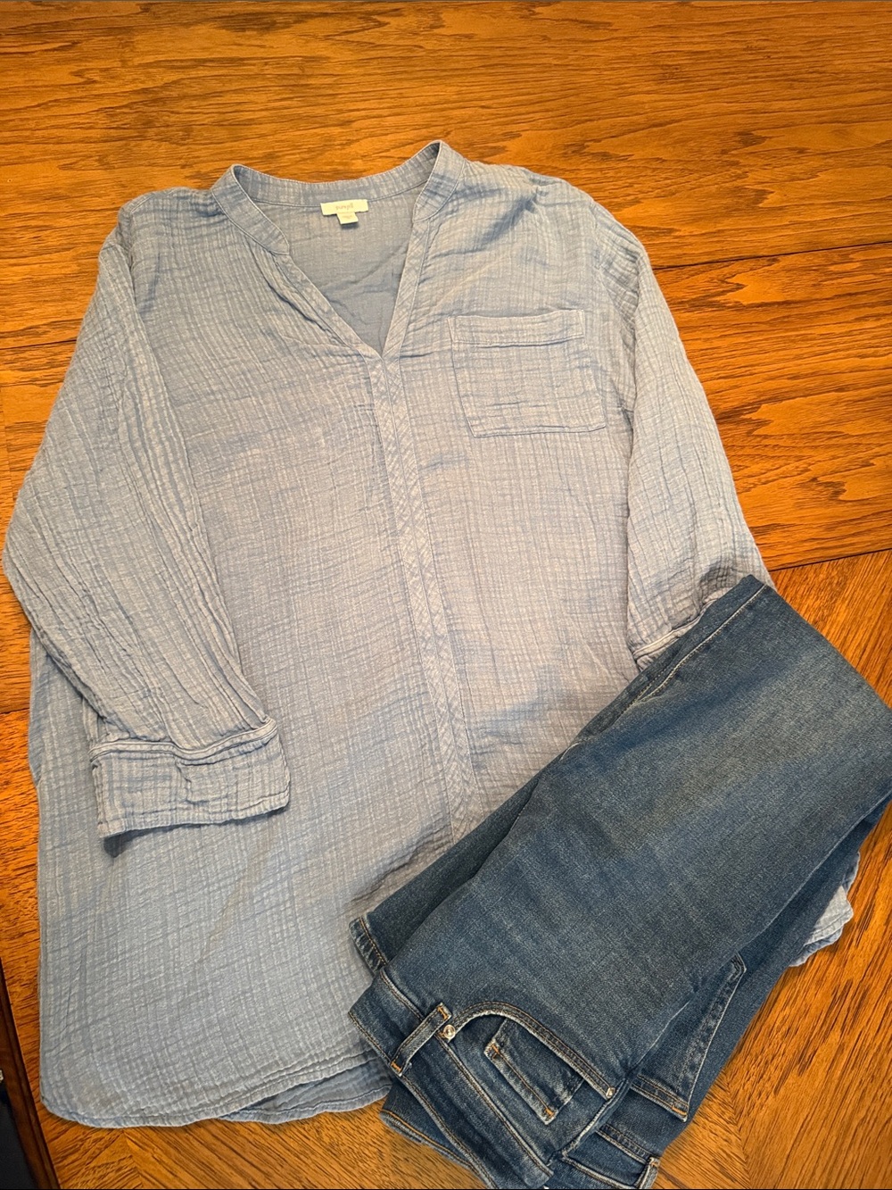 J. Jill Light Blue Long-Sleeve Gauze Top